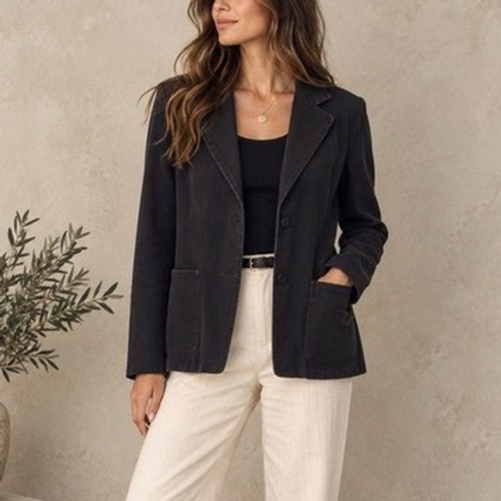 JARBO Black Cotton Stretch Blazer Jacket Size 32 Minimalist Quiet Luxury